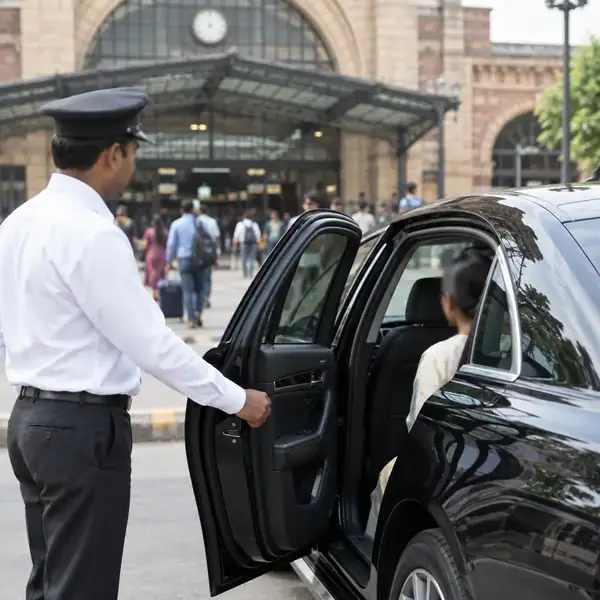 Driver receiving a dealer for pickup on arrival in Gujarat