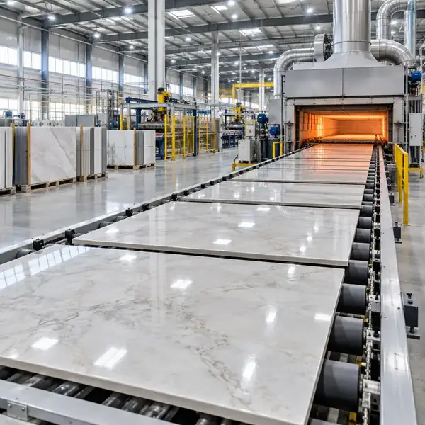 Tile production line inside a Morbi ceramic tiles factory